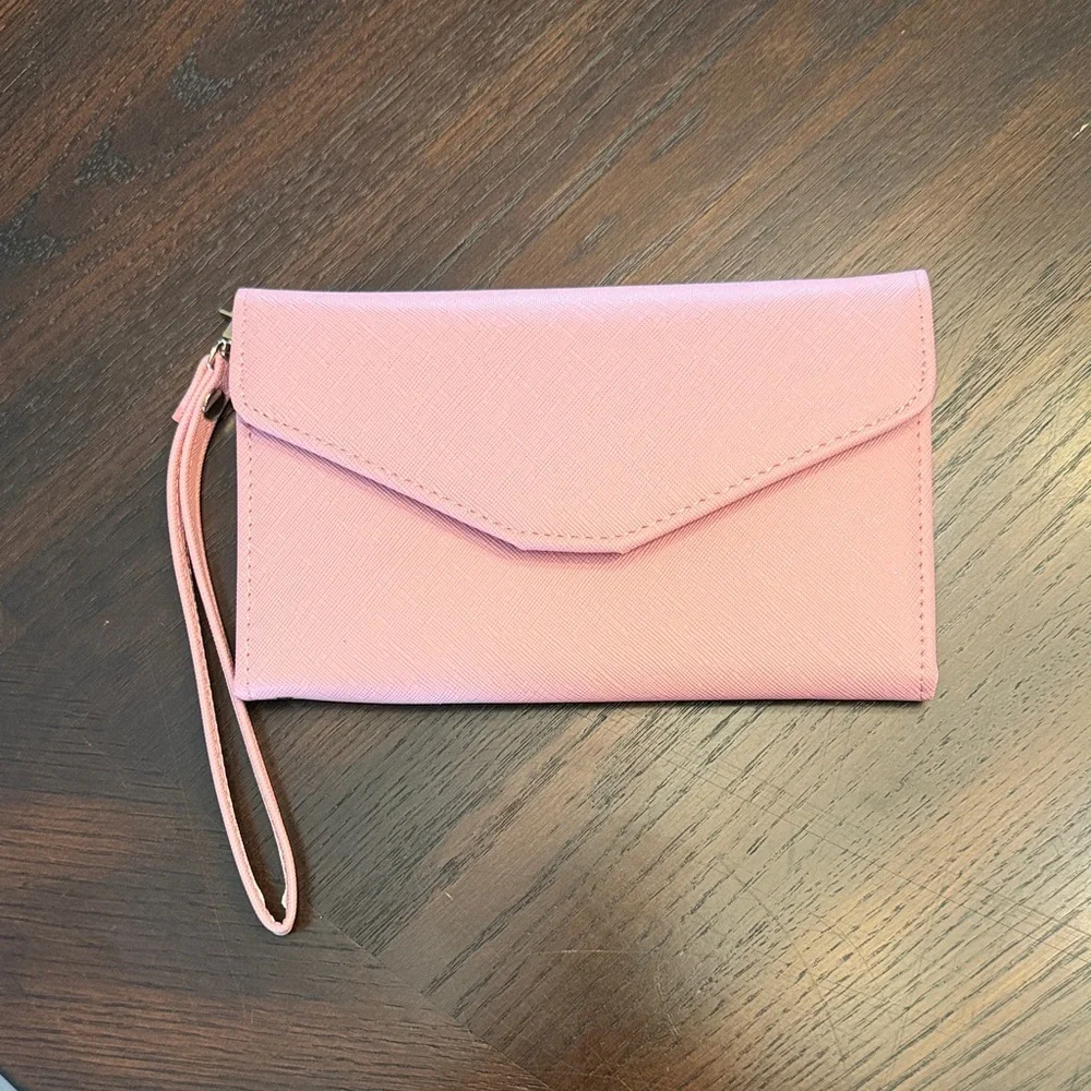 Pink Envelope Wallet Wristlet Clutch Travel Organizer Card Holder OS